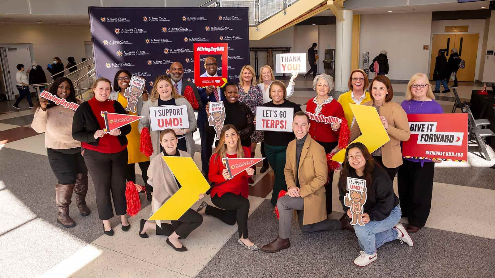 A James Clark School of Engineering faculty and staff posing for Giving Day